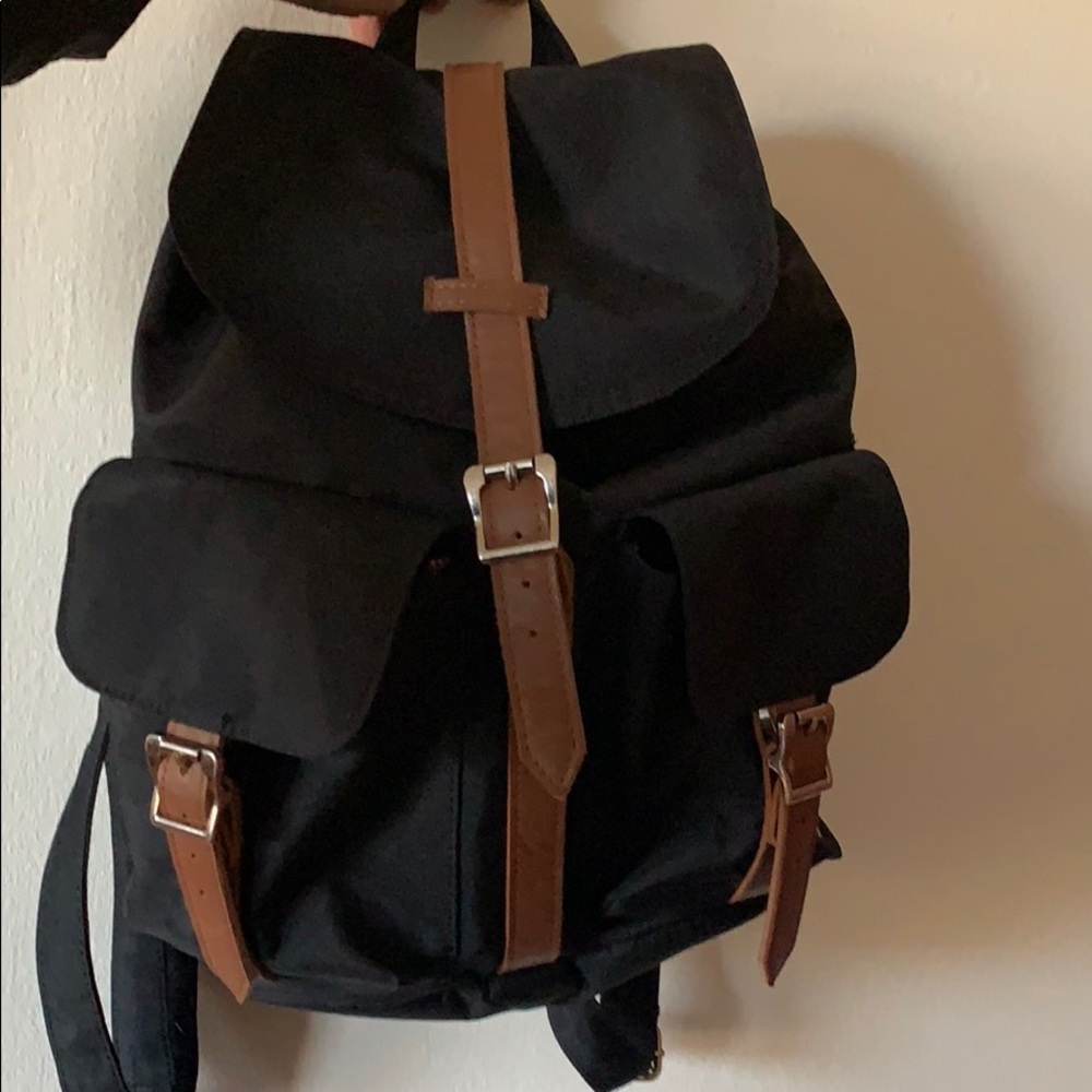 Herschel mini black backpack with leather straps